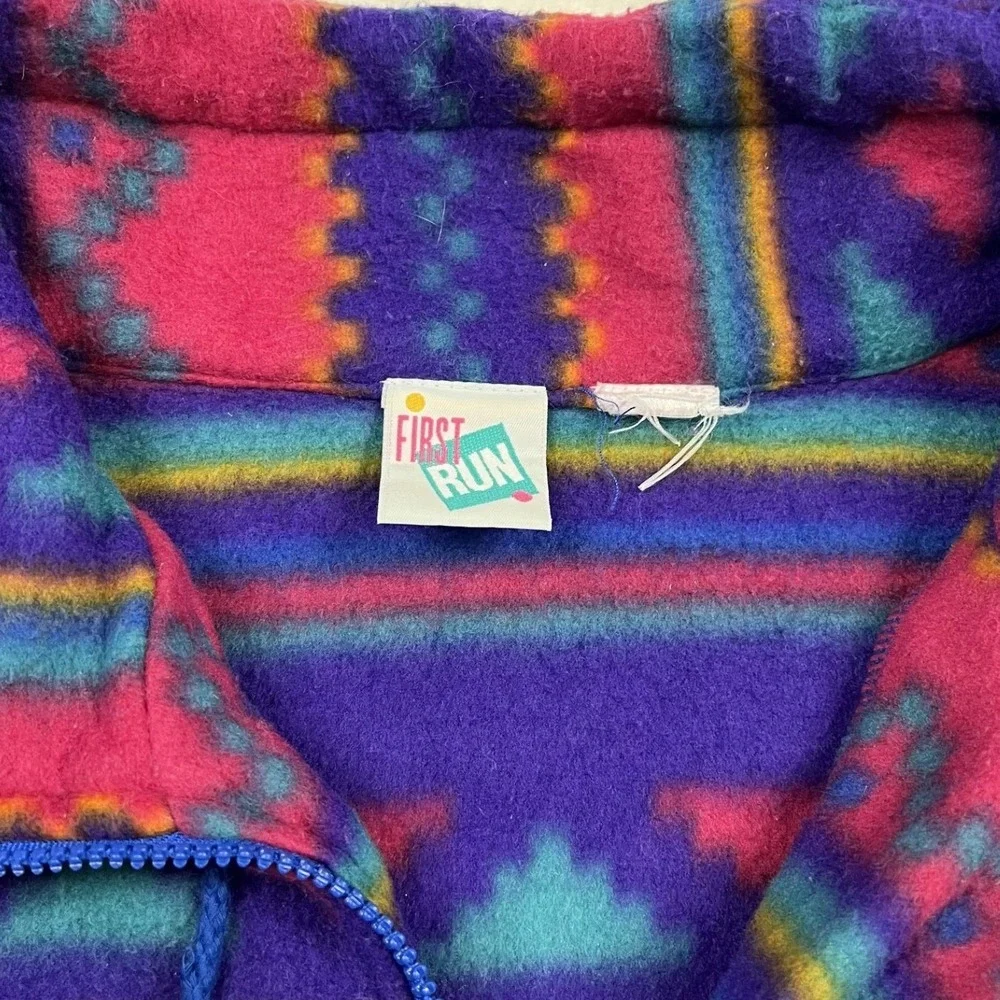First Run Fleece Pullover Unisex Medium Purple Aztec Geometric Quarter Zip 0014